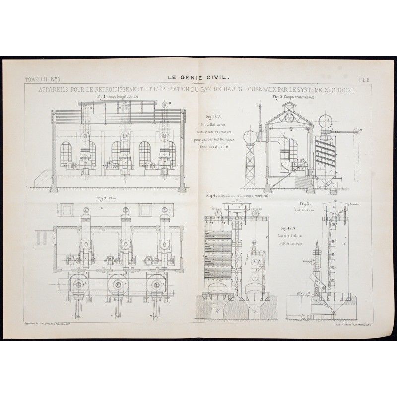 Gravure de 1907 - Refroidissement des hauts fourneaux - 1