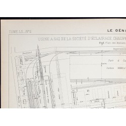Gravure de 1907 - Usine à gaz de la Société d'Éclairage EFCM - 2