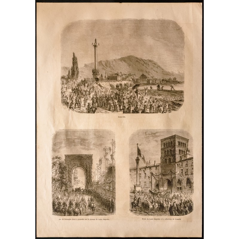 Gravure de 1860 - Grenoble et Bonneville - 1