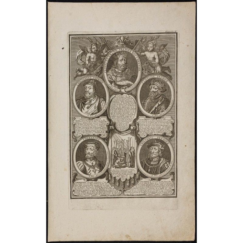 Gravure de 1750 - Portraits de rois de France - 1