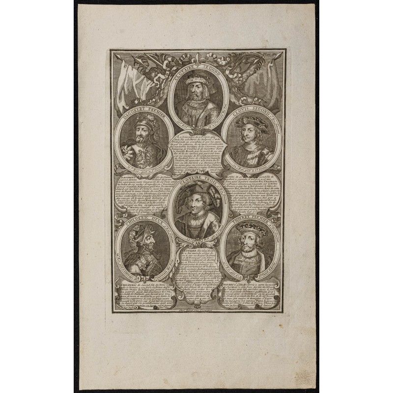 Gravure de 1750 - Portraits de rois de France - 1