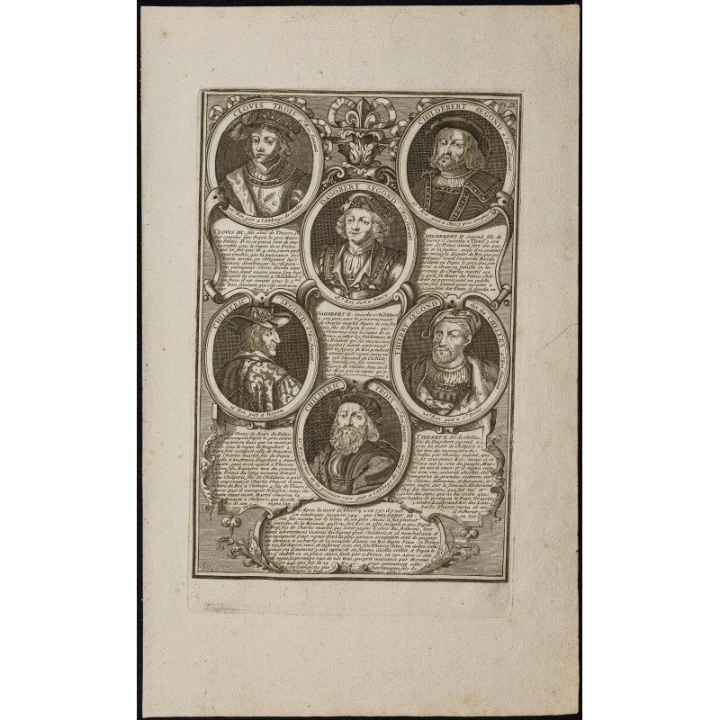 Gravure de 1750 - Portraits de rois de France - 1