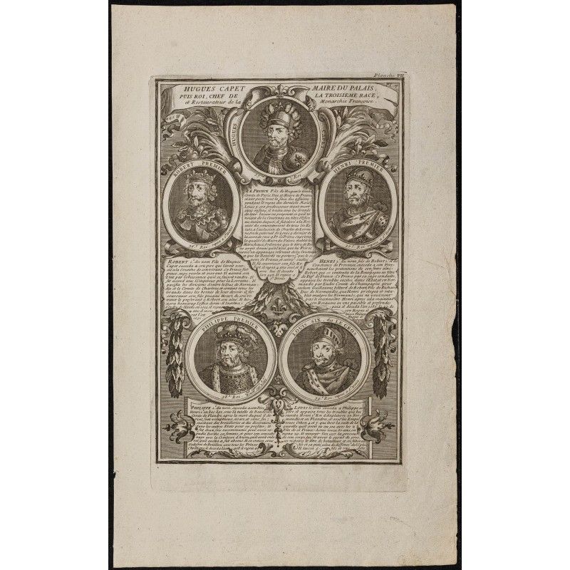 Gravure de 1750 - Portraits de rois de France - 1
