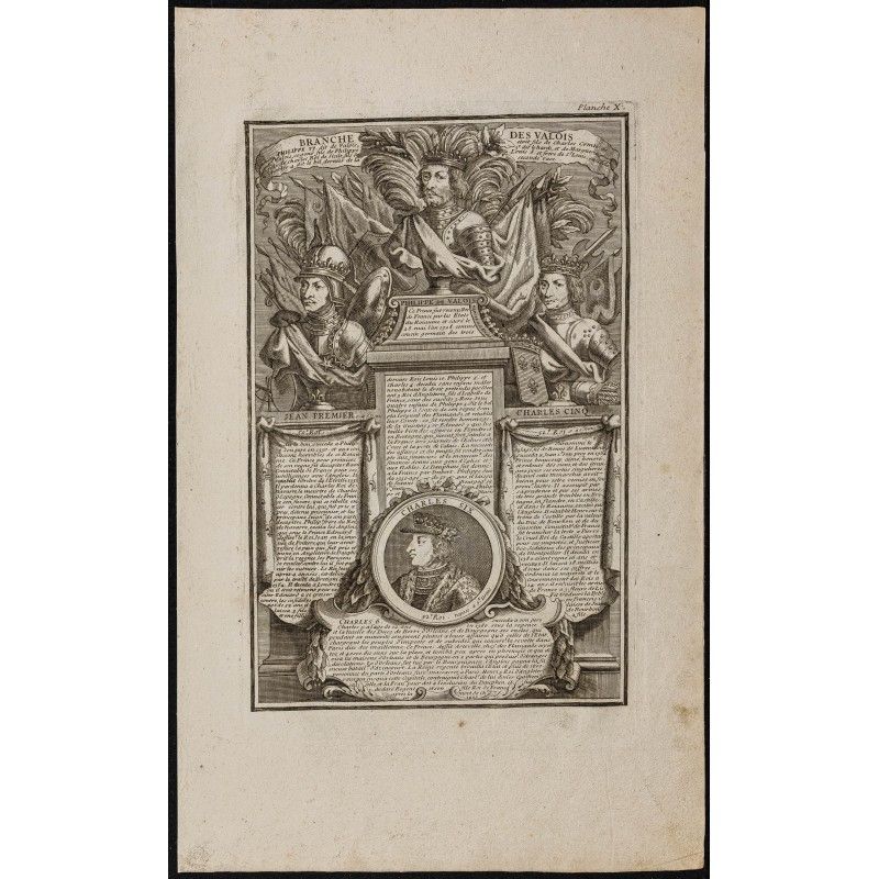 Gravure de 1750 - Portraits de rois de France - 1