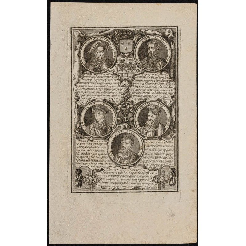 Gravure de 1750 - Portraits de rois de France - 1