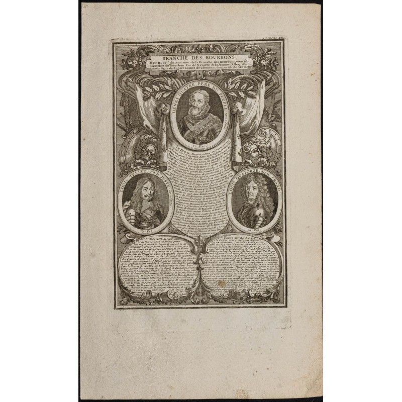 Gravure de 1750 - Portraits de rois de France Bourbons - 1