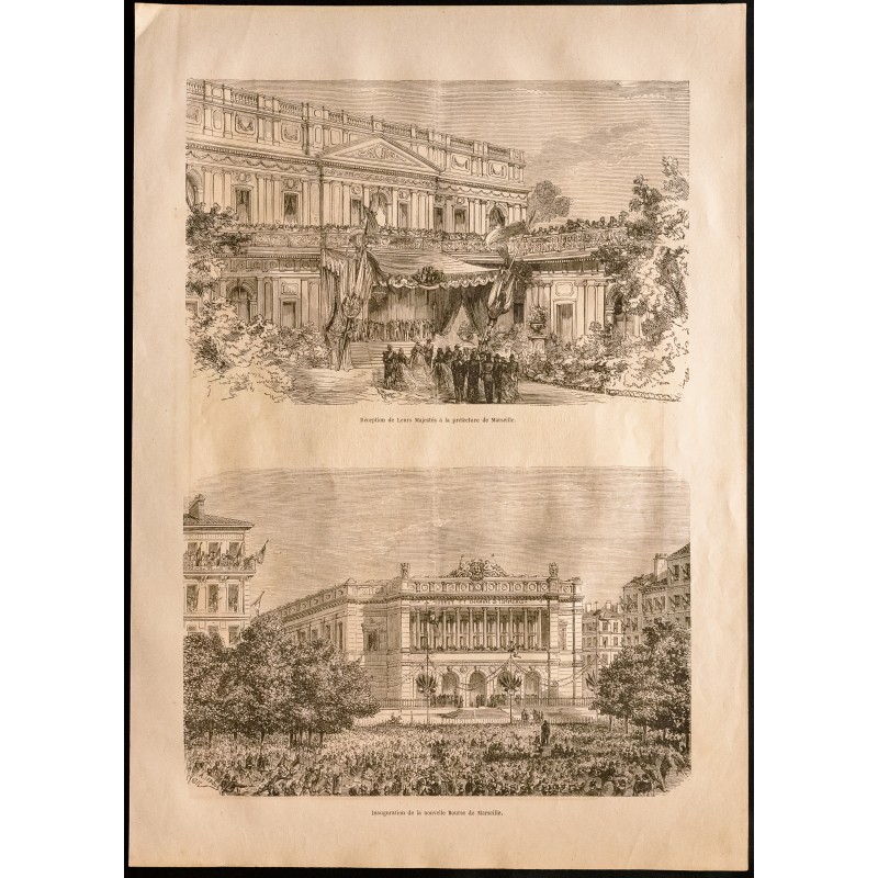 Gravure de 1860 - Marseille - Préfecture et nouvelle Bourse - 1