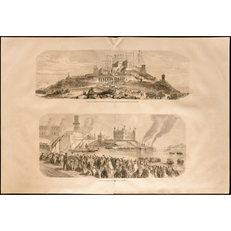 Gravure de 1860 - Marseille - Notre dame de la Garde - 1