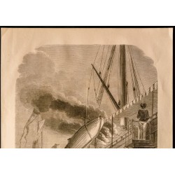Gravure de 1860 - Marseille - Embarquement sur un bateau - 2