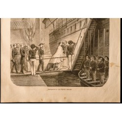 Gravure de 1860 - Marseille - Embarquement sur un bateau - 3