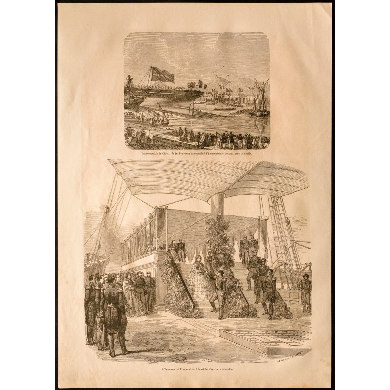 Gravure de 1860 - Navire la Provence, l'impératrice, le Céphise - 1