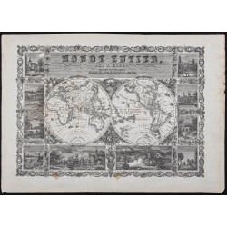 Gravure de 1835 - Carte du monde - 1