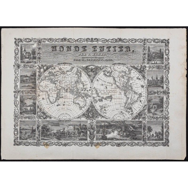 Gravure de 1835 - Carte du monde - 1