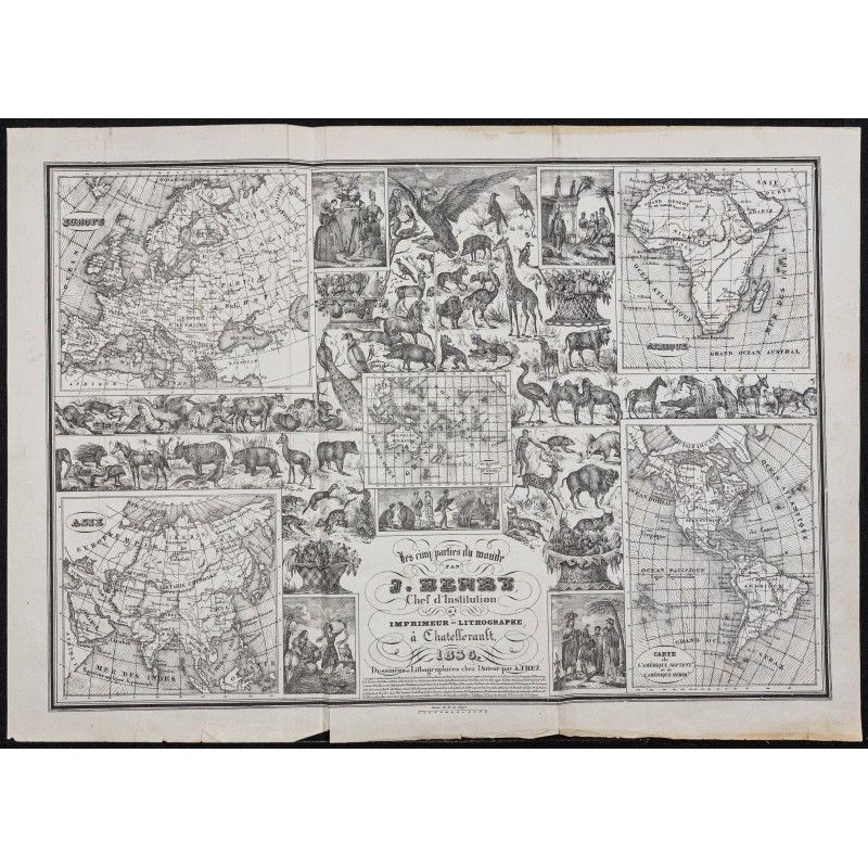 Gravure de 1836 - Les cinq continents - 1