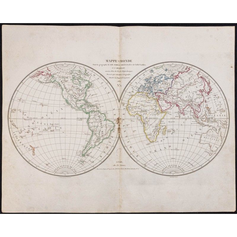 Gravure de 1832 - Mappemonde de Meissas & Michelot - 1