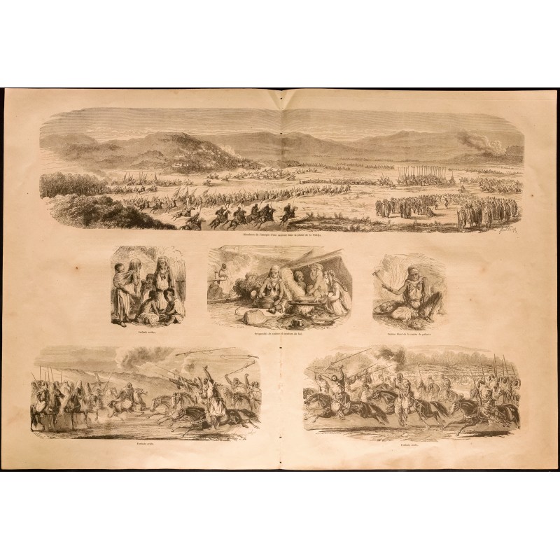 Gravure de 1860 - Algérie - Attaque d'une caravane - 1