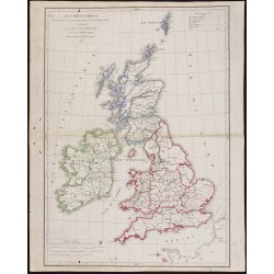 Gravure de 1827 - Carte des îles britanniques - 1
