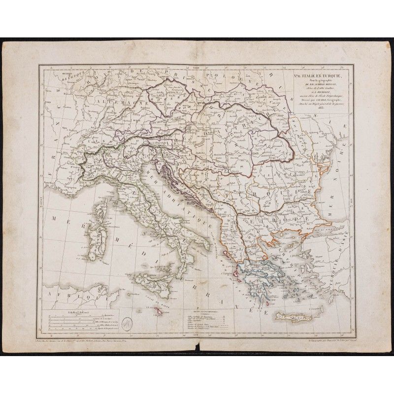 Gravure de 1833 - Carte de l'Italie et Turquie - 1