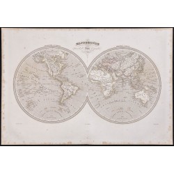 Gravure de 1840 - Mappemonde de Dufour - 1