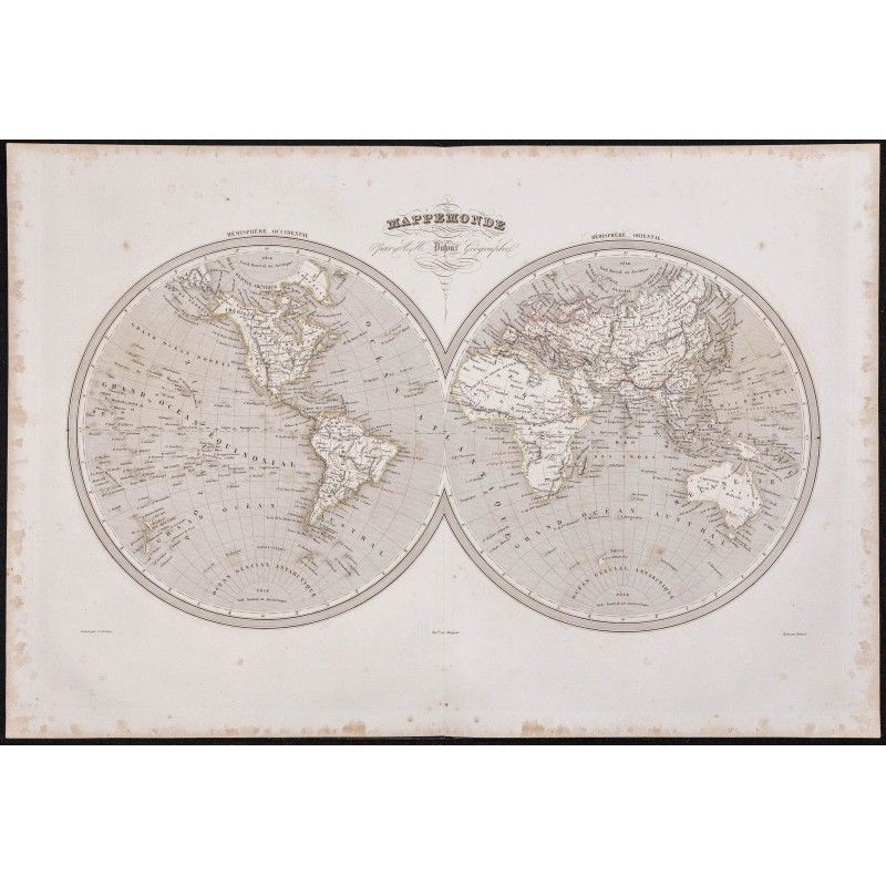 Gravure de 1840 - Mappemonde de Dufour - 1