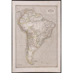 Gravure de 1840 - Carte géographique de l'Amérique du sud - 1