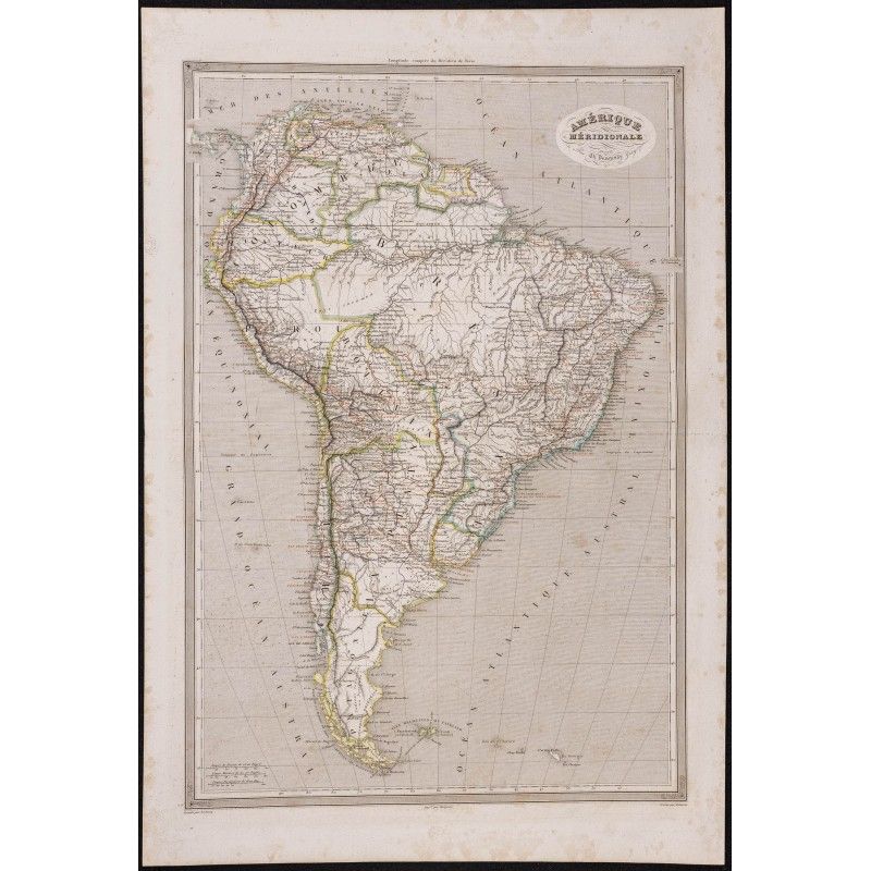 Gravure de 1840 - Carte géographique de l'Amérique du sud - 1
