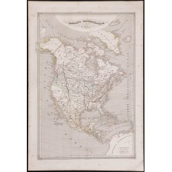 Gravure de 1840 - Carte géographique de l'Amérique du nord - 1