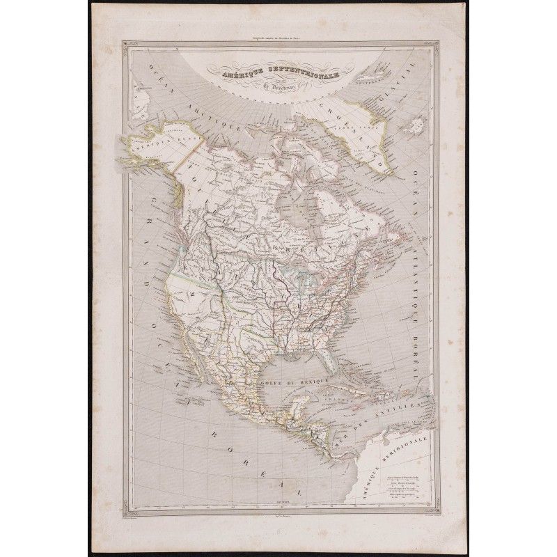 Gravure de 1840 - Carte géographique de l'Amérique du nord - 1