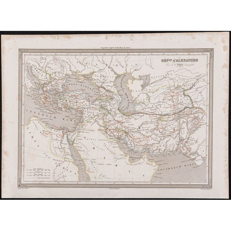 Gravure de 1840 - Carte de l'Empire d'Alexandre le Grand - 1