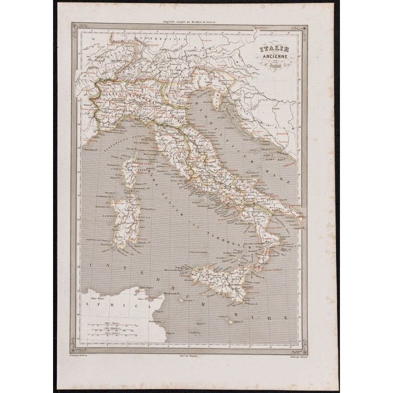 Gravure de 1840 - Carte de l'Italie ancienne - 1