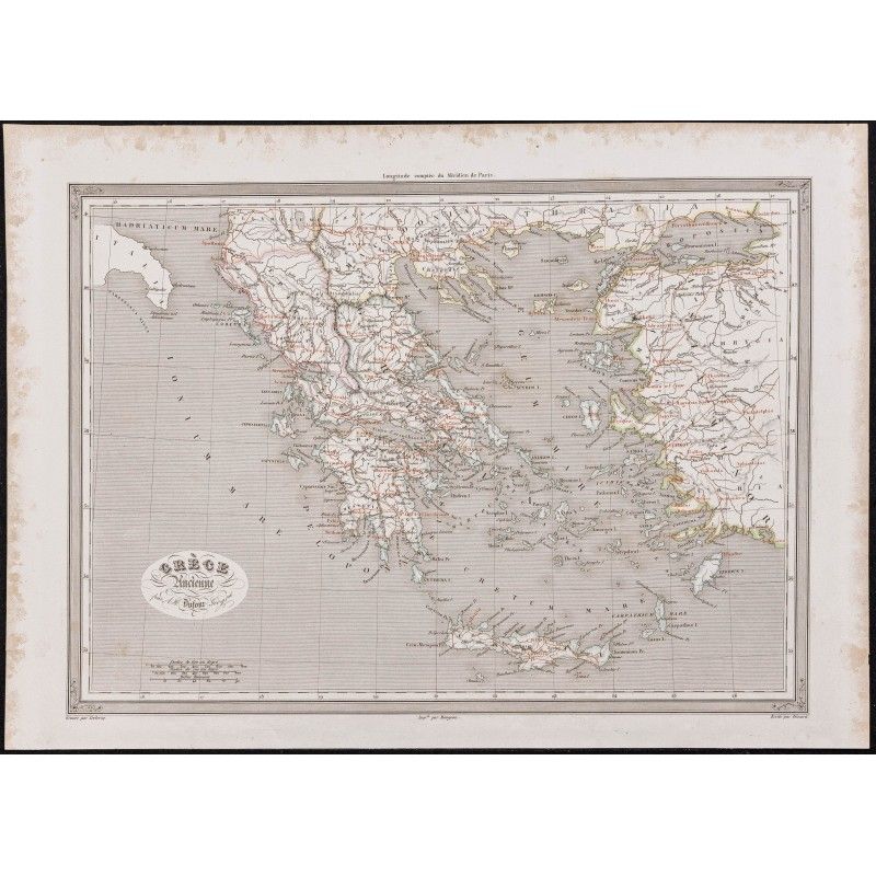 Gravure de 1840 - Carte de la Grèce ancienne - 1