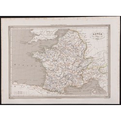 Gravure de 1840 - Carte géographique de la Gaule - 1