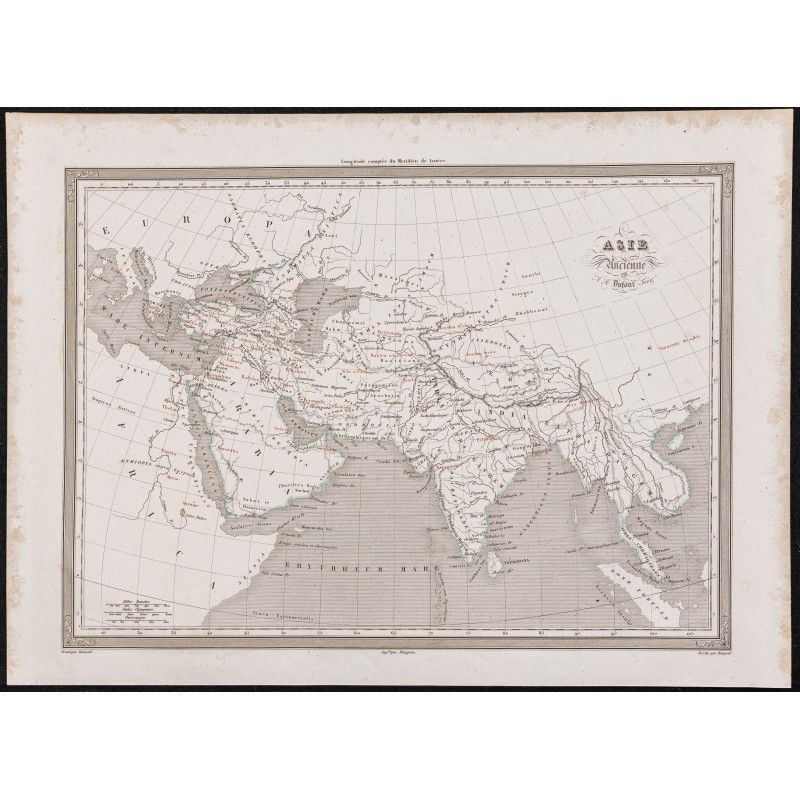 Gravure de 1840 - Carte géographique de l'Asie ancienne - 1