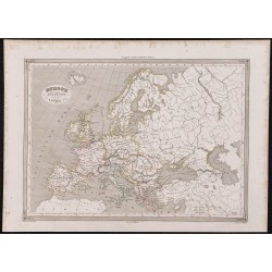 Gravure de 1840 - Carte géographique de l'Europe ancienne - 1