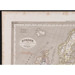 Gravure de 1840 - Carte de l'Europe (400-500) - 2