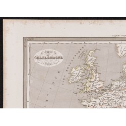 Gravure de 1840 - Carte géographique de l'Empire de Charlemagne - 2