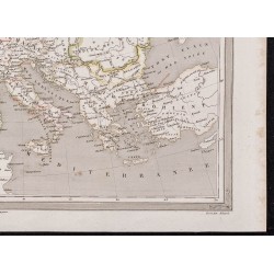 Gravure de 1840 - Carte géographique de l'Empire de Charlemagne - 5