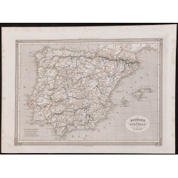 Gravure de 1840 - Carte de l'Espagne et Portugal - 1