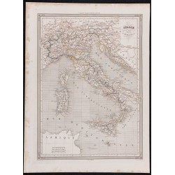 Gravure de 1840 - Carte géographique de l'Italie - 1