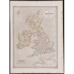 Gravure de 1840 - Carte des Îles britanniques - 1
