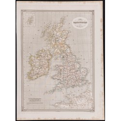 Gravure de 1840 - Carte des Îles britanniques - 1