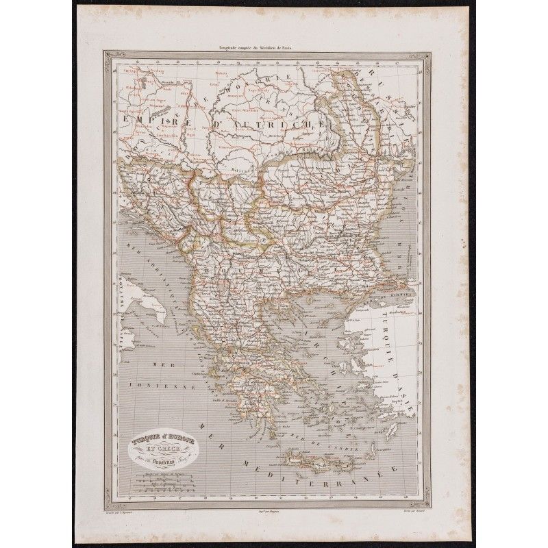 Gravure de 1840 - Carte de la Turquie d'Europe - 1