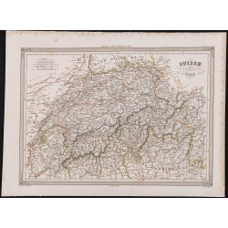 Gravure de 1840 - Carte géographique de la Suisse - 1