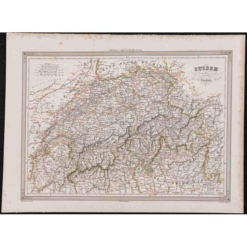Gravure de 1840 - Carte géographique de la Suisse - 1