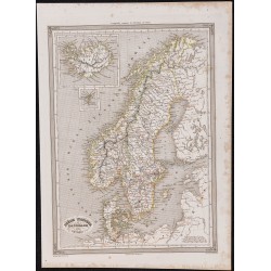 Gravure de 1840 - Carte géographique de la Scandinavie - 1
