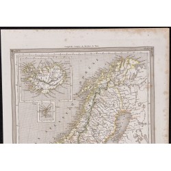 Gravure de 1840 - Carte géographique de la Scandinavie - 2