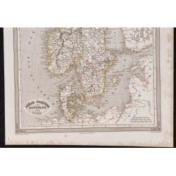 Gravure de 1840 - Carte géographique de la Scandinavie - 3