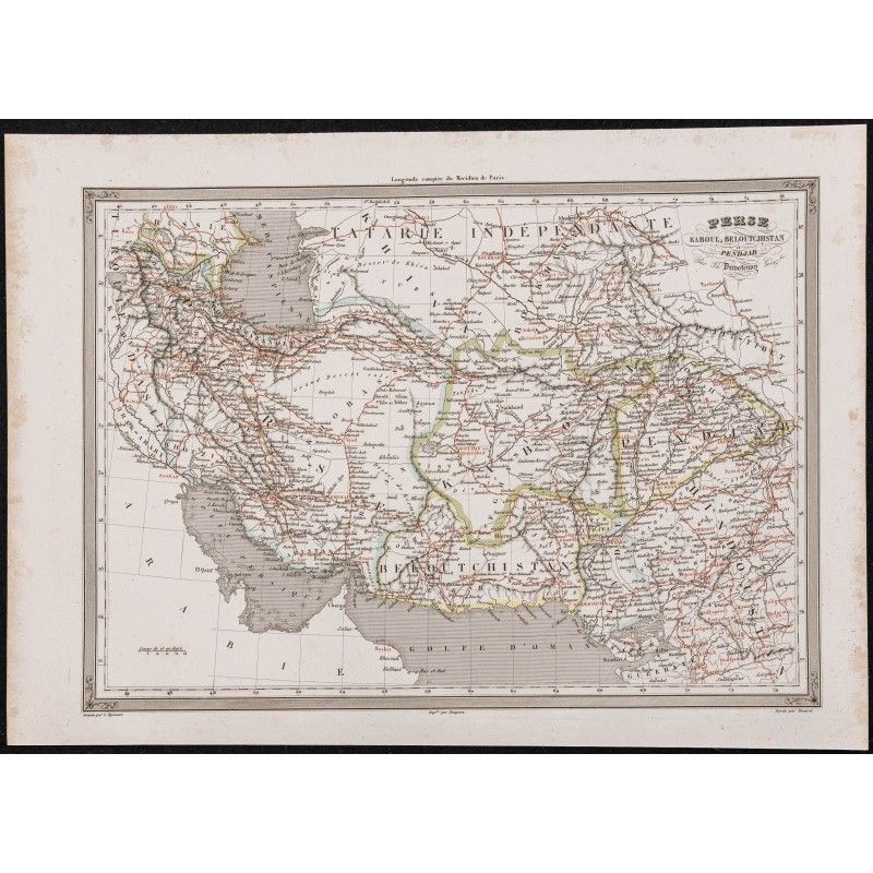 Gravure de 1840 - Carte géographique de la Perse - 1