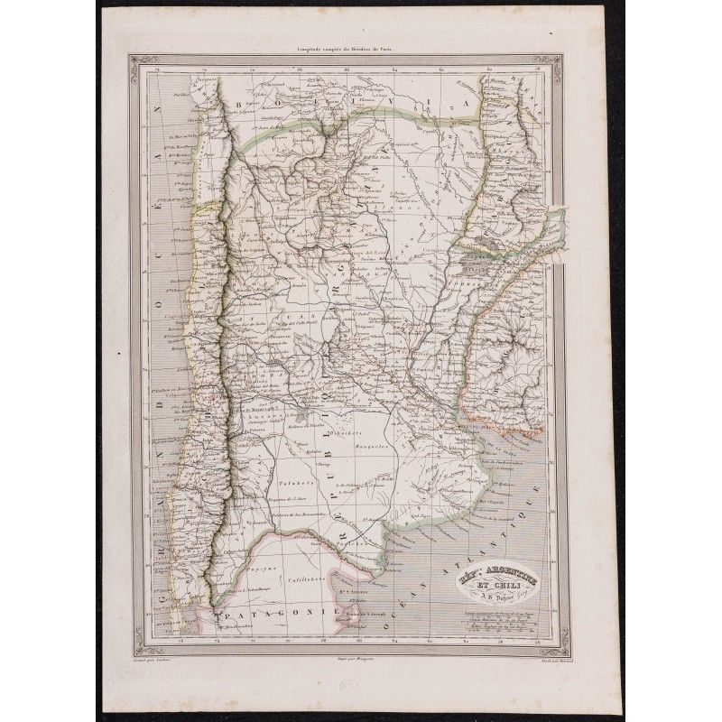 Gravure de 1840 - Carte de l'Argentine et du Chili - 1