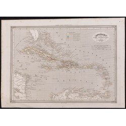 Gravure de 1840 - Carte géographique des Antilles - 1
